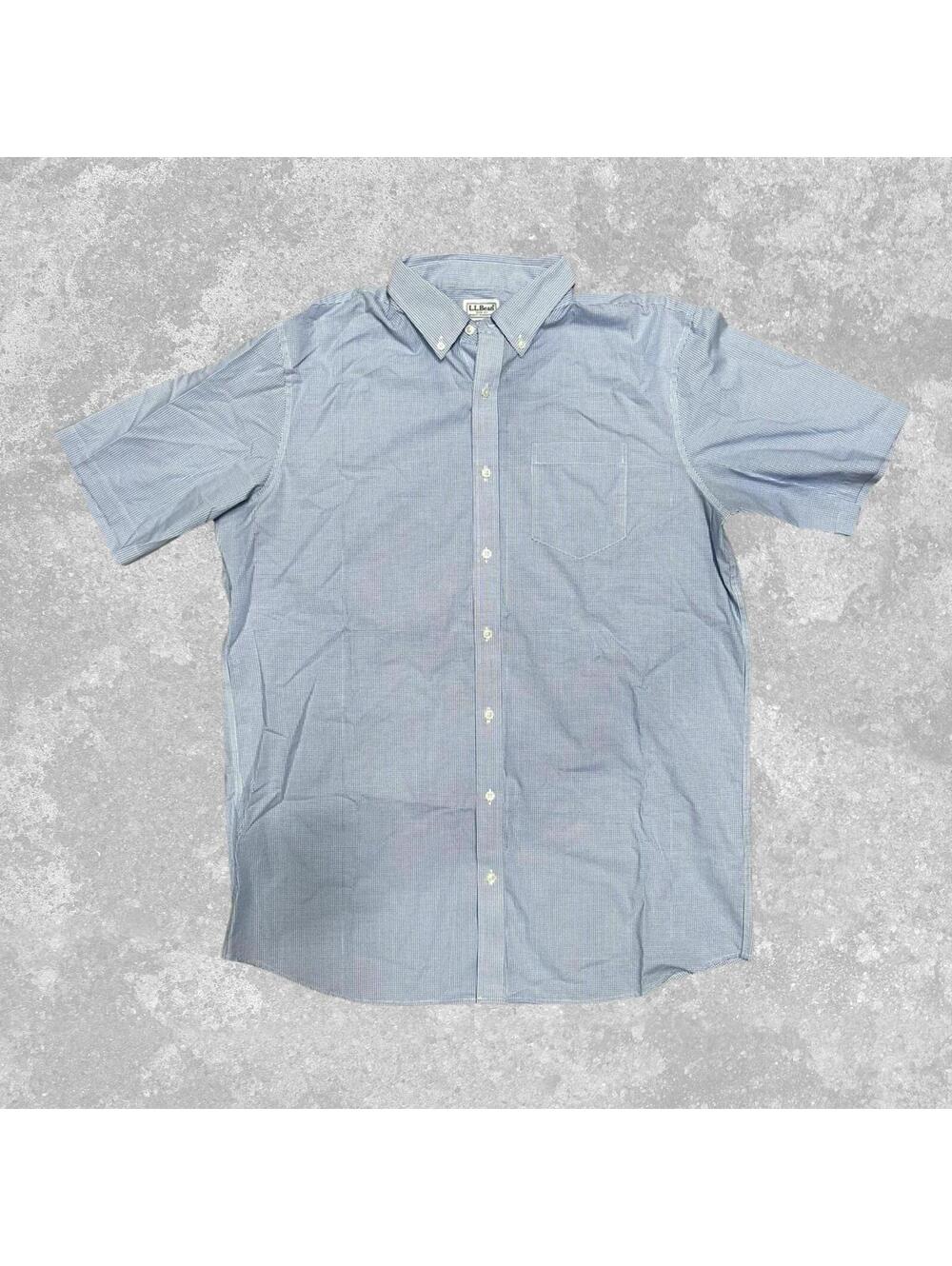 LL Bean Traditional Fit Button Down Shirt Blue Short Sleeve Mens Tall LT Preppy
